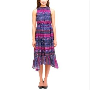 NWT Kensie 4 multicolor purple navy red stripe midi maxi ruffle shark bite new 4